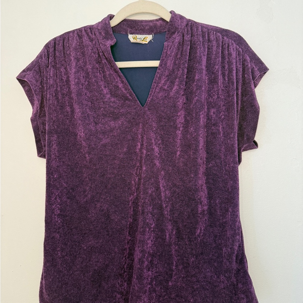 Purple Vintage Velour V-Neck Short Sleeve Top
